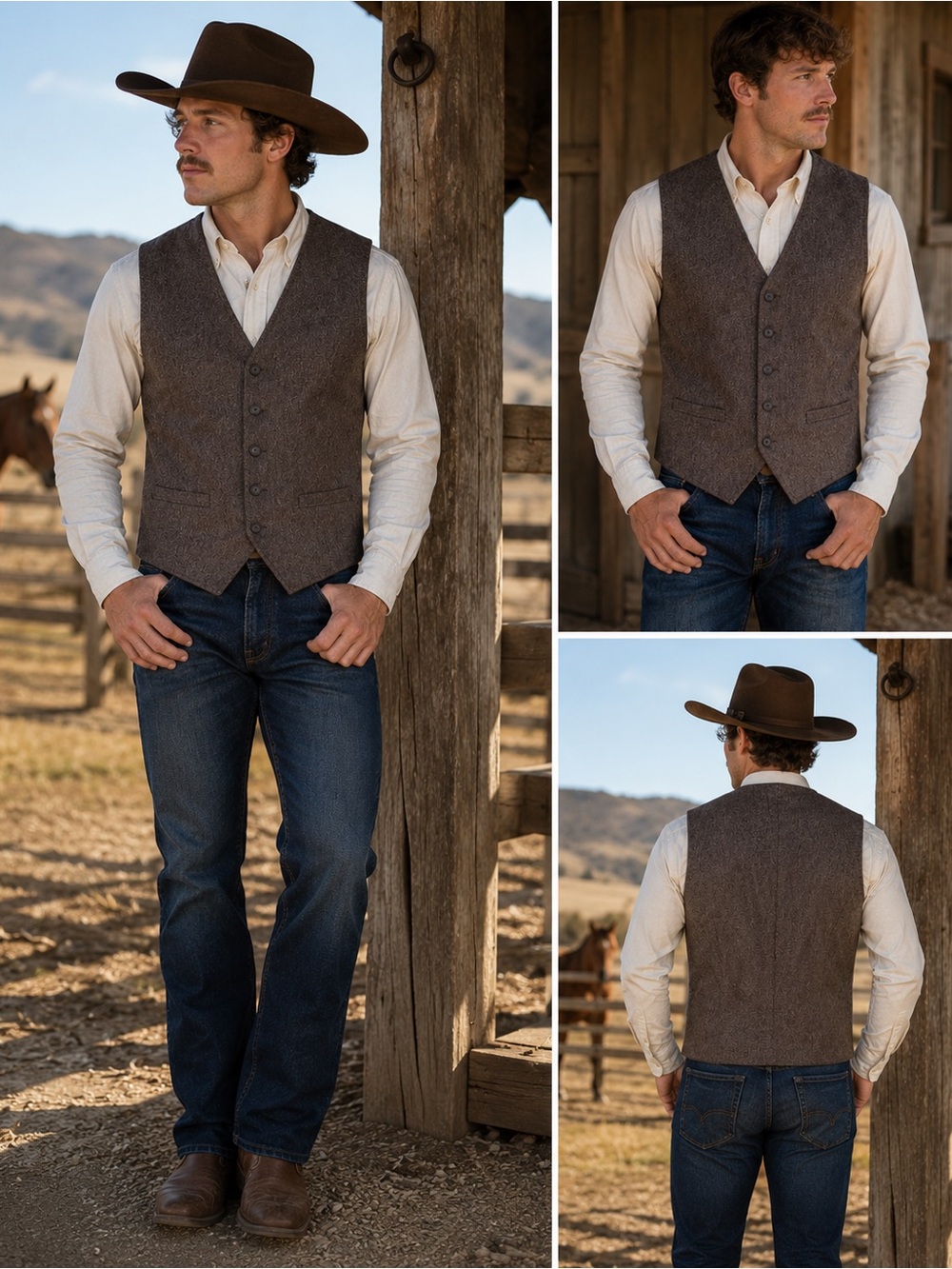 Joseph Abboud Men's Brown Vest with Herringbone Texture